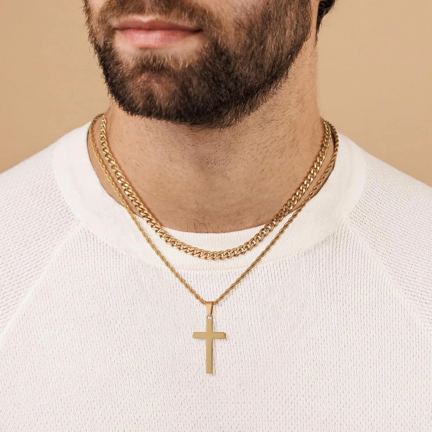 Cross Necklace for Men, Silver Black Gold Stainless Steel Plain Cross Pendant Necklace for Men Box Chain