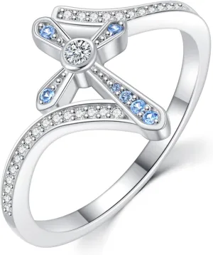 Cross Ring 925 Sterling Silver Cross Rings for Women CZ Band Religious Faith Rings Christian Jewelry Mothers Day Birthday Gifts for Mom Size 6~8