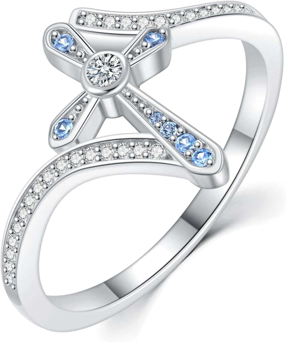Cross Ring 925 Sterling Silver Cross Rings for Women CZ Band Religious Faith Rings Christian Jewelry Mothers Day Birthday Gifts for Mom Size 6~8