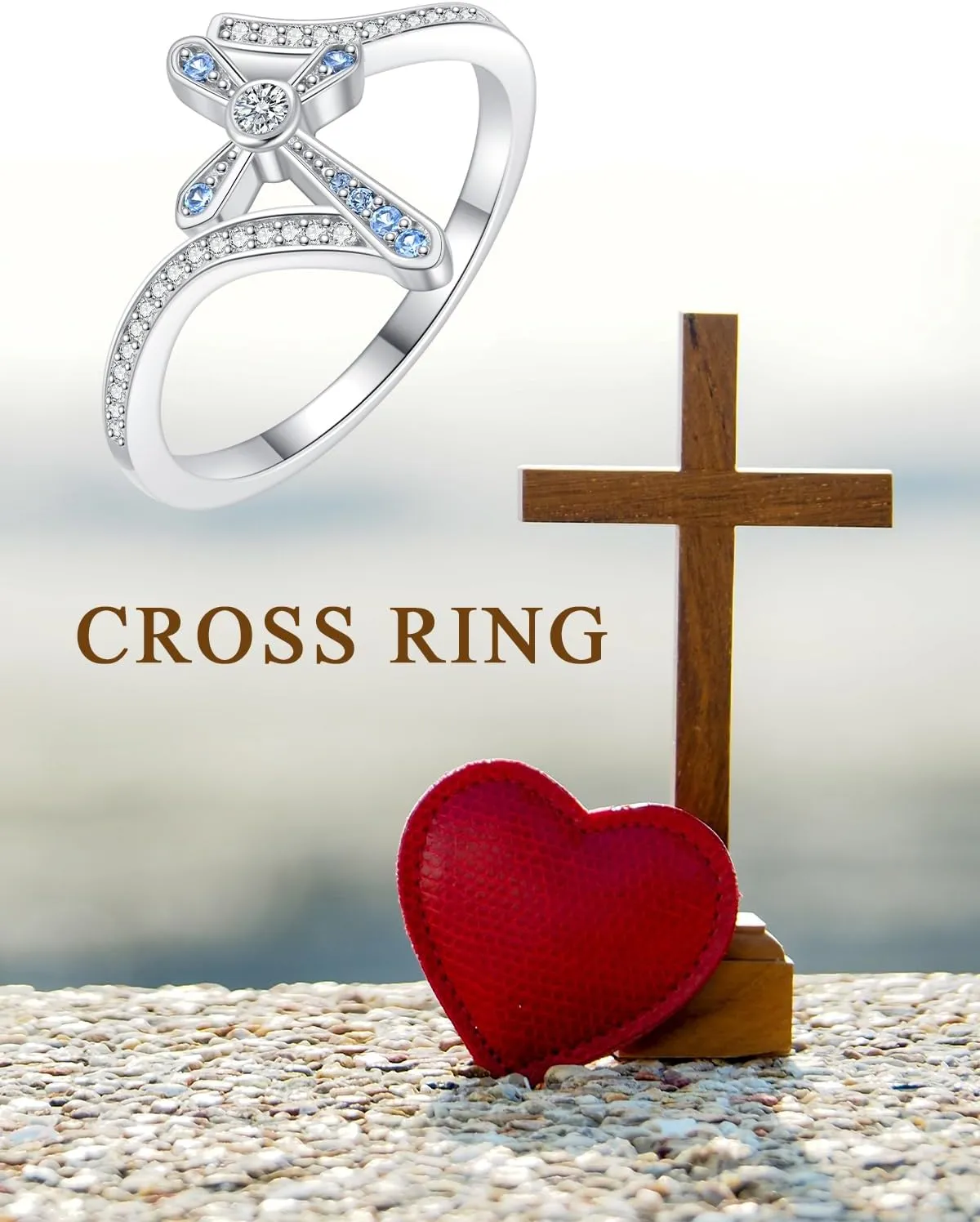 Cross Ring 925 Sterling Silver Cross Rings for Women CZ Band Religious Faith Rings Christian Jewelry Mothers Day Birthday Gifts for Mom Size 6~8