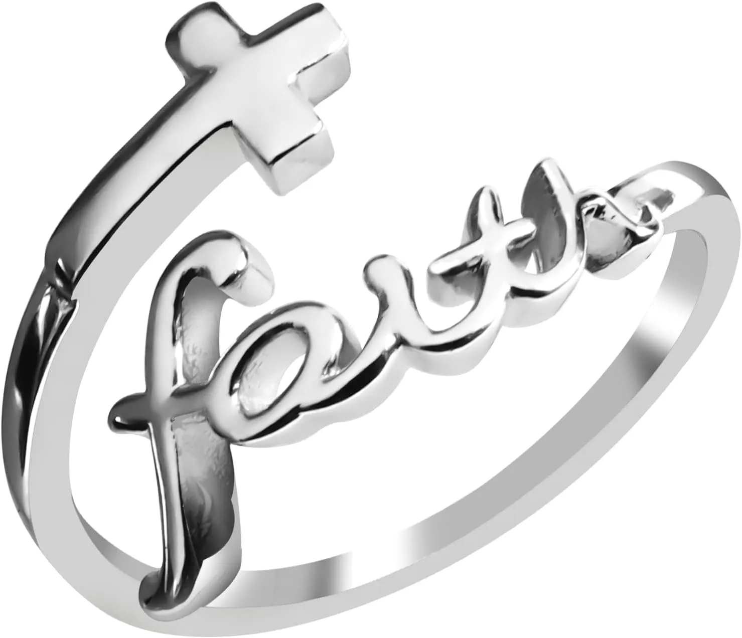 Cross Rings for Women, Faith Ring Sterling Silver Adjustable Cross Ring Christian Fashion Band Ring for Women Girlfriend Mother Daughter