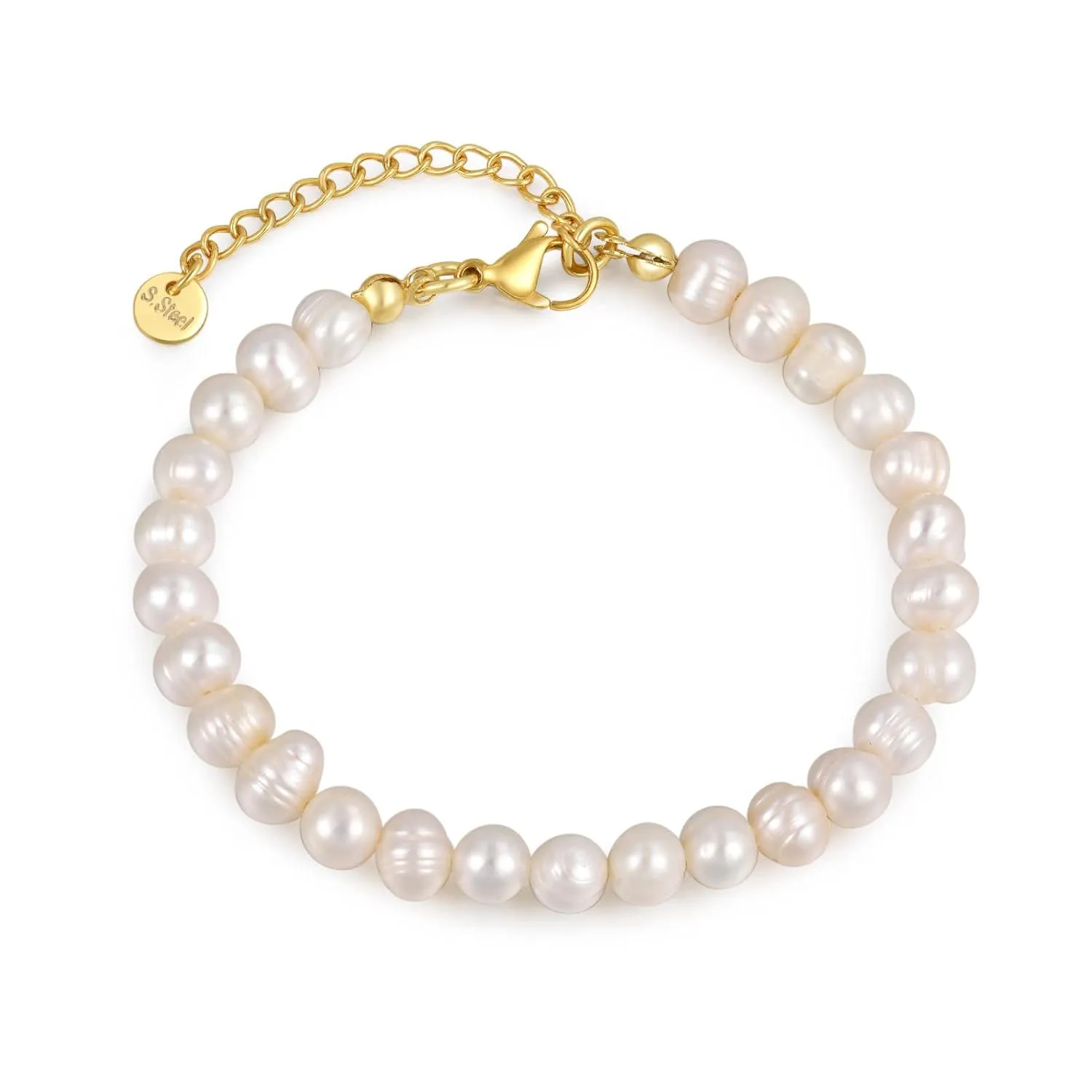 Crystal Vibe White Freshwater Pearl Bracelets for Women - Pearl Bracelet with Adjustable Golden Clasp - Gifts for Women - Gifts for Birthdays Anniversary Freindship
