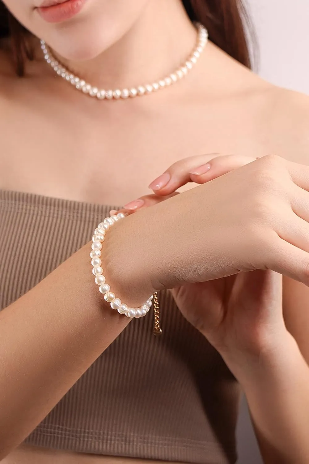 Crystal Vibe White Freshwater Pearl Bracelets for Women - Pearl Bracelet with Adjustable Golden Clasp - Gifts for Women - Gifts for Birthdays Anniversary Freindship