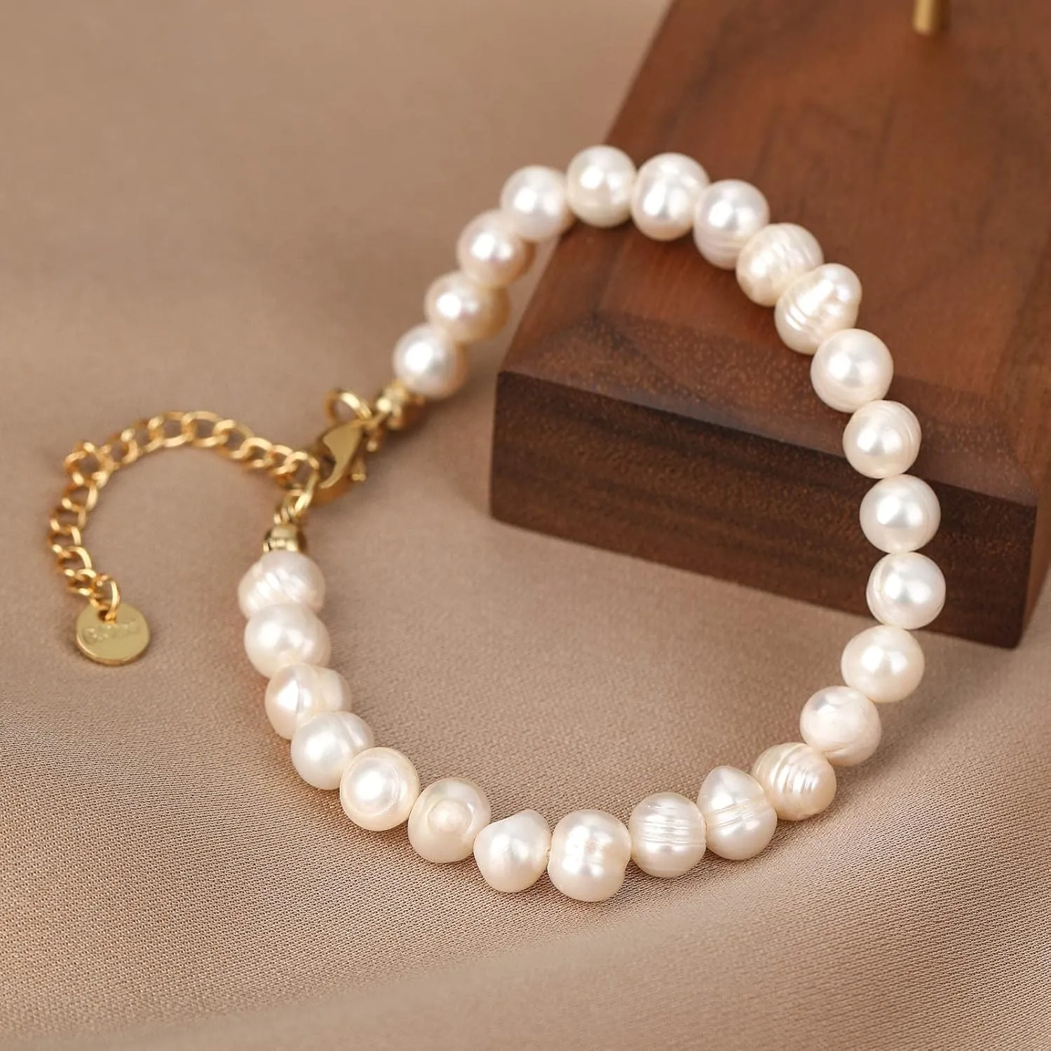 Crystal Vibe White Freshwater Pearl Bracelets for Women - Pearl Bracelet with Adjustable Golden Clasp - Gifts for Women - Gifts for Birthdays Anniversary Freindship