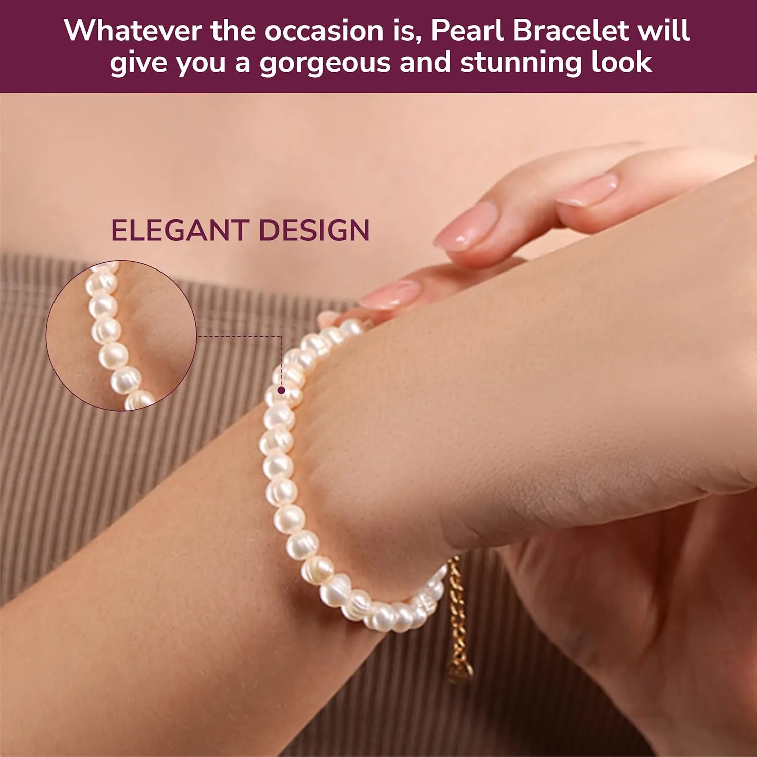 Crystal Vibe White Freshwater Pearl Bracelets for Women - Pearl Bracelet with Adjustable Golden Clasp - Gifts for Women - Gifts for Birthdays Anniversary Freindship