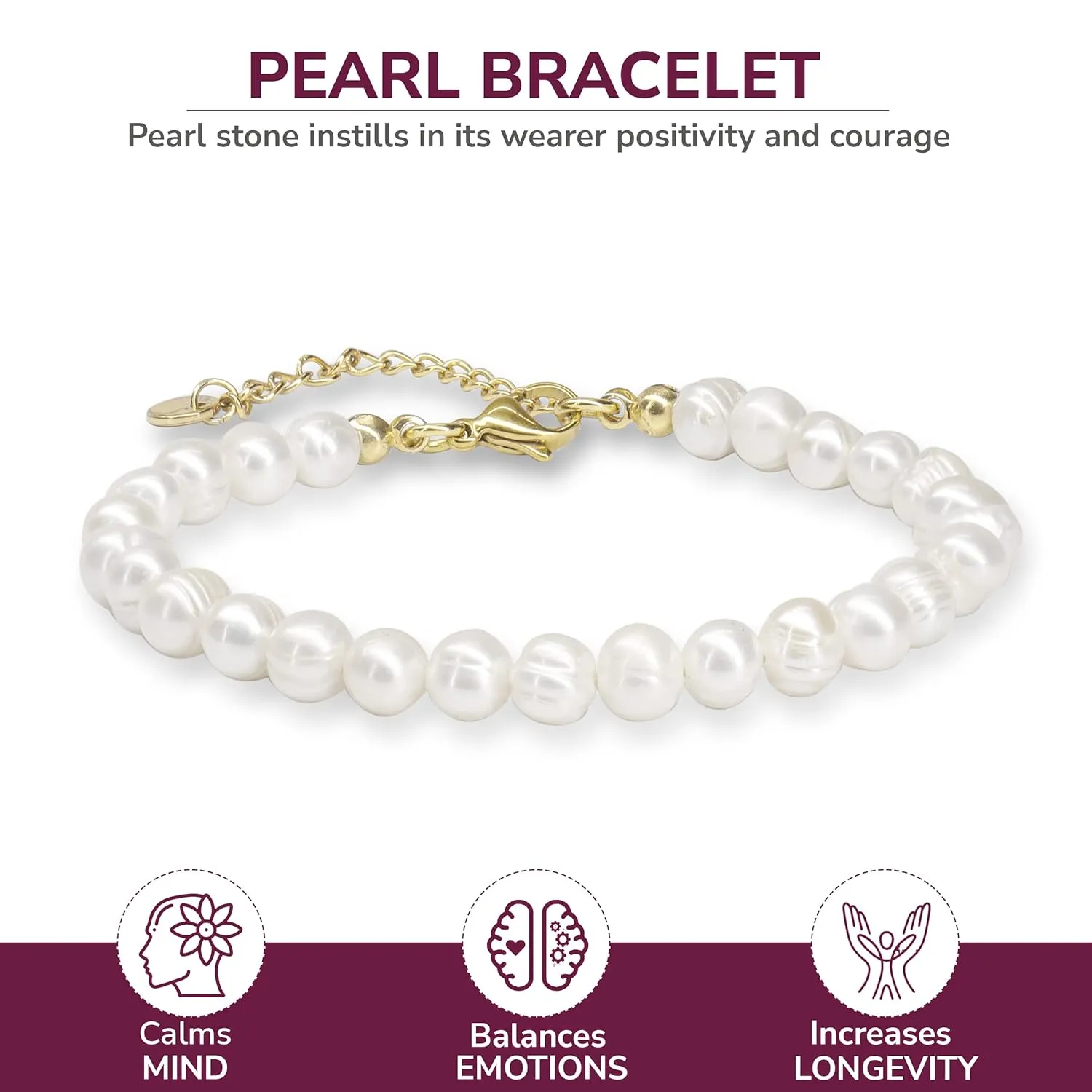 Crystal Vibe White Freshwater Pearl Bracelets for Women - Pearl Bracelet with Adjustable Golden Clasp - Gifts for Women - Gifts for Birthdays Anniversary Freindship