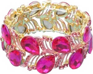 CSY Elegant Stretch Bangle Bracelets Bridal Art Deco Teardrop Crystal Elastic Wide Statement Bracelet for Women Party Prom