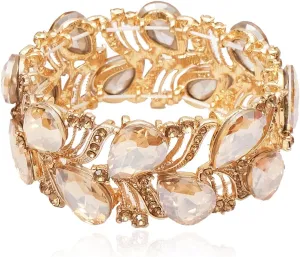 CSY Elegant Stretch Bangle Bracelets Bridal Art Deco Teardrop Crystal Elastic Wide Statement Bracelet for Women Party Prom