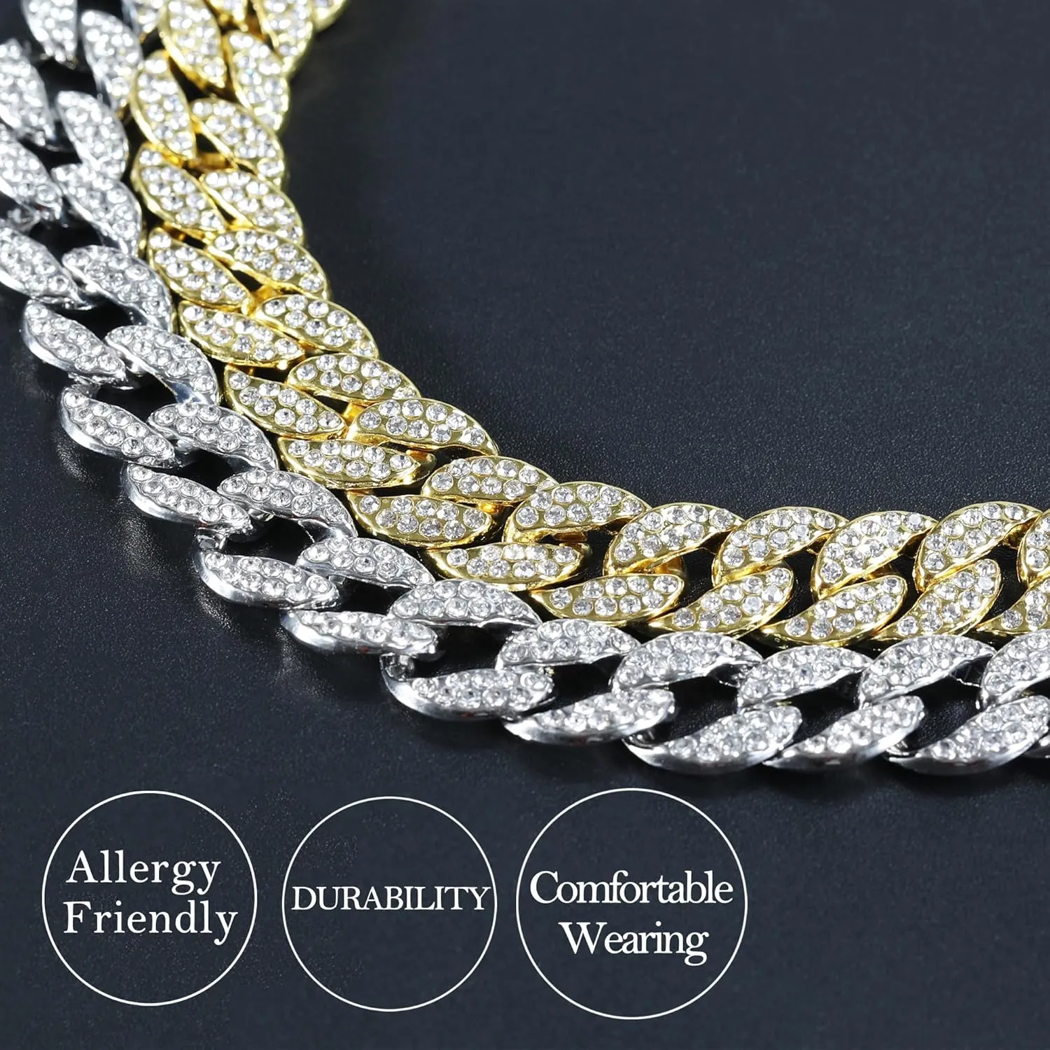 Cuban Link Chain,Miami Cuban Link Chain,Hip Hop Jewelry,Skin-friendly,Allergy-safe and Long-lasting,Ideal Gift Selection,Stylish Necklaces for Men and Women