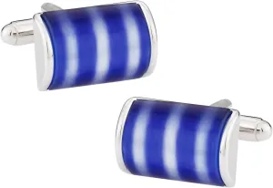 Cuff-Daddy Elegant Blue, White, & Silver Catseye-Style Cufflinks with Presentation Box