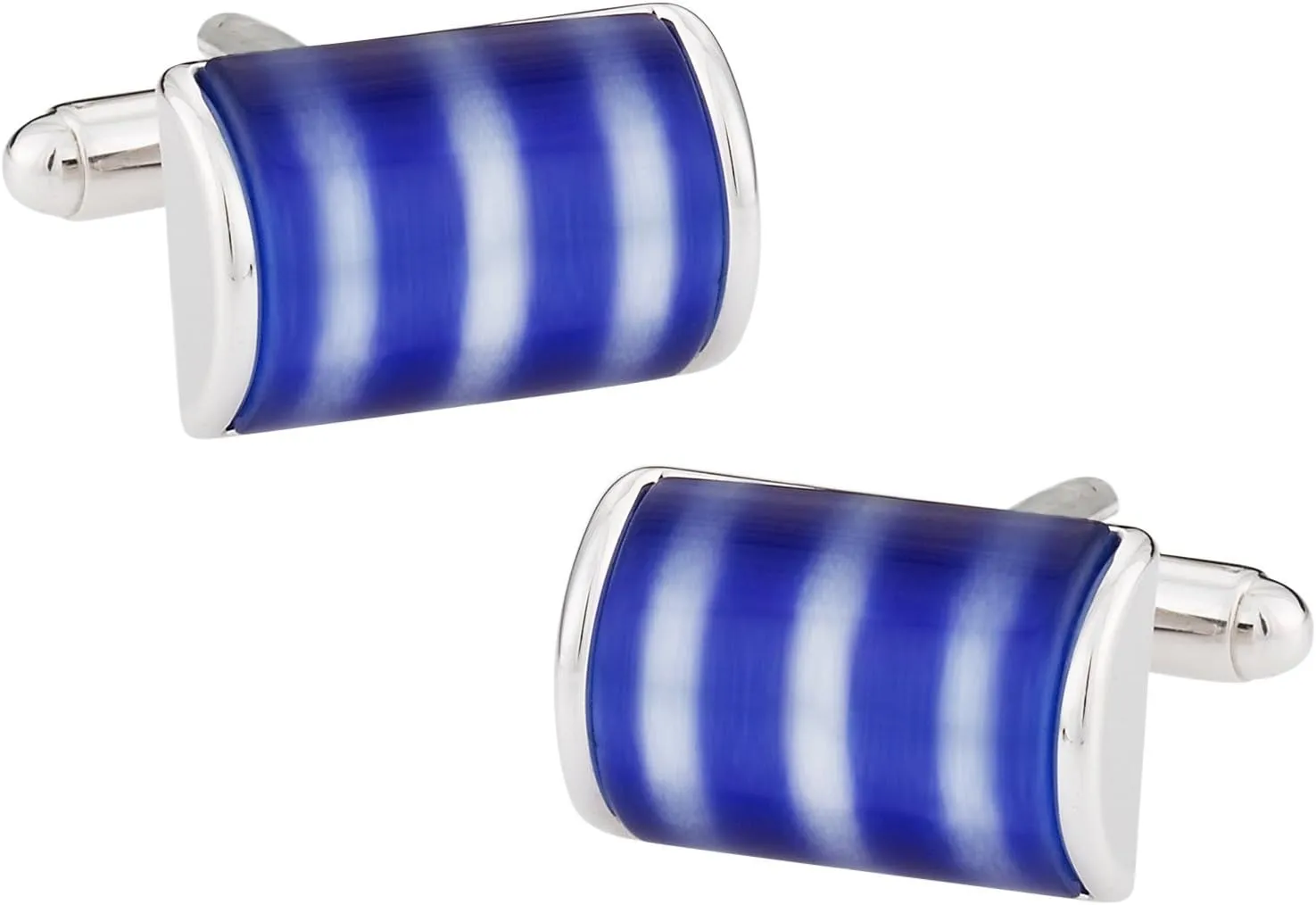 Cuff-Daddy Elegant Blue, White, & Silver Catseye-Style Cufflinks with Presentation Box