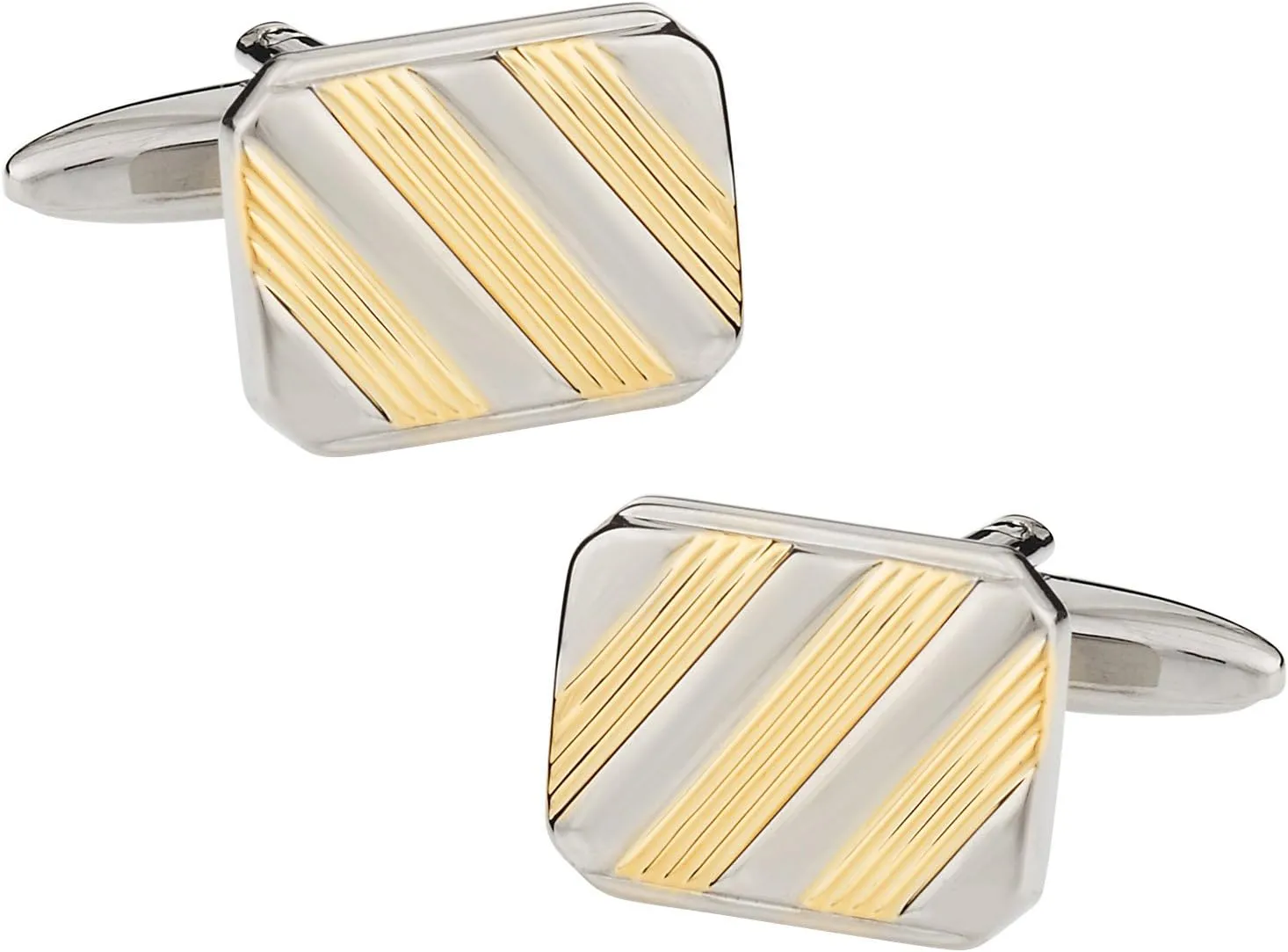 Cuff-Daddy Striped Two-Tone Silver Gold-Tone Cufflinks with Presentation Box