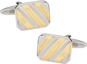 Cuff-Daddy Striped Two-Tone Silver Gold-Tone Cufflinks with Presentation Box