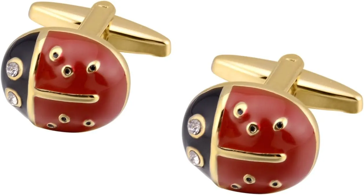 Cufflinks 2 Pairs of Ladybug Gold Cufflinks Men's Shirt Casual Cuff Studs