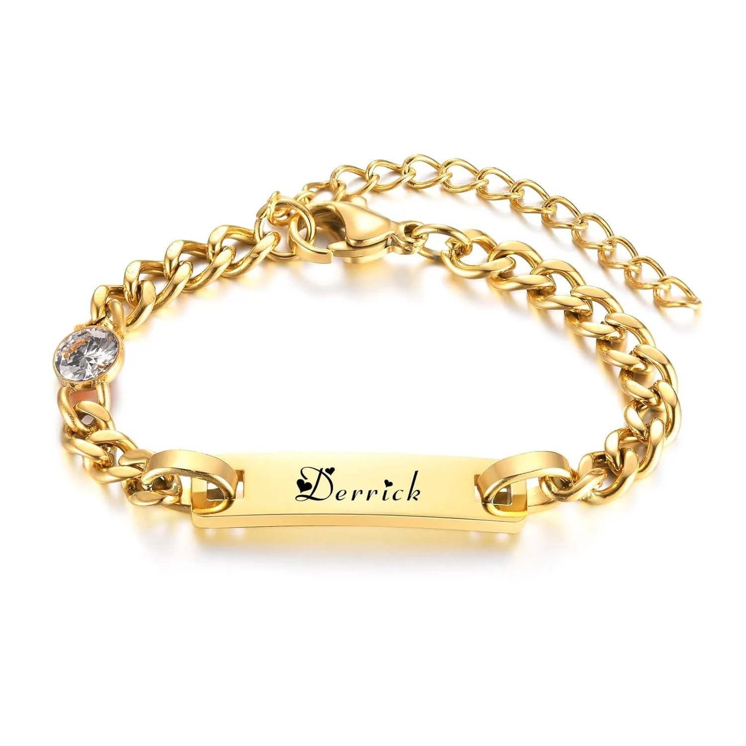 Custom Baby Name Birthdate Bracelets, Personalize Stainless Steel ID Bar Bracelet for Baby Girls Boys Newborns Baptism Gift, Birthstone Bracelet -April