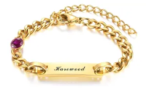 Custom Baby Name Birthdate Bracelets, Personalize Stainless Steel ID Bar Bracelet for Baby Girls Boys Newborns Baptism Gift, Birthstone Bracelet -July