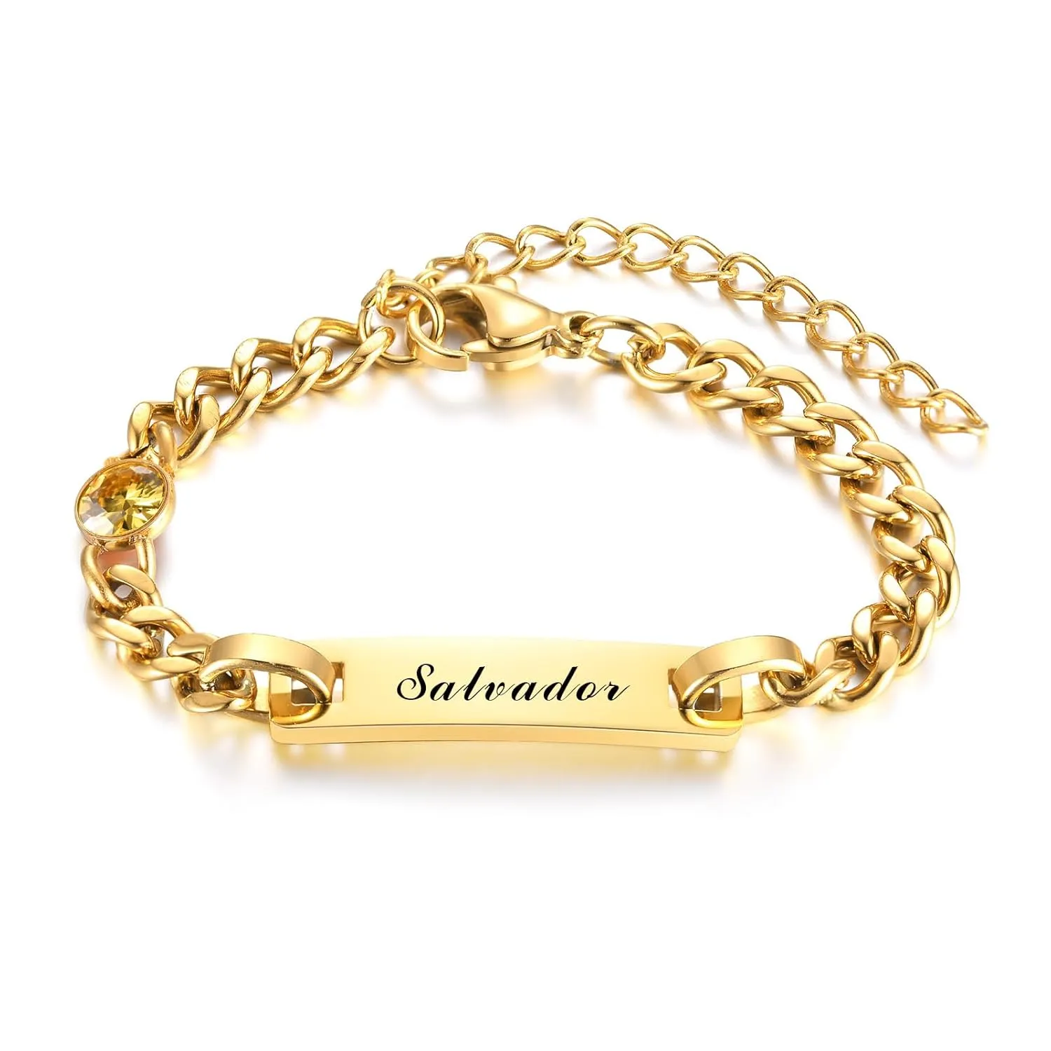 Custom Baby Name Birthdate Bracelets, Personalize Stainless Steel ID Bar Bracelet for Baby Girls Boys Newborns Baptism Gift, Birthstone Bracelet -November