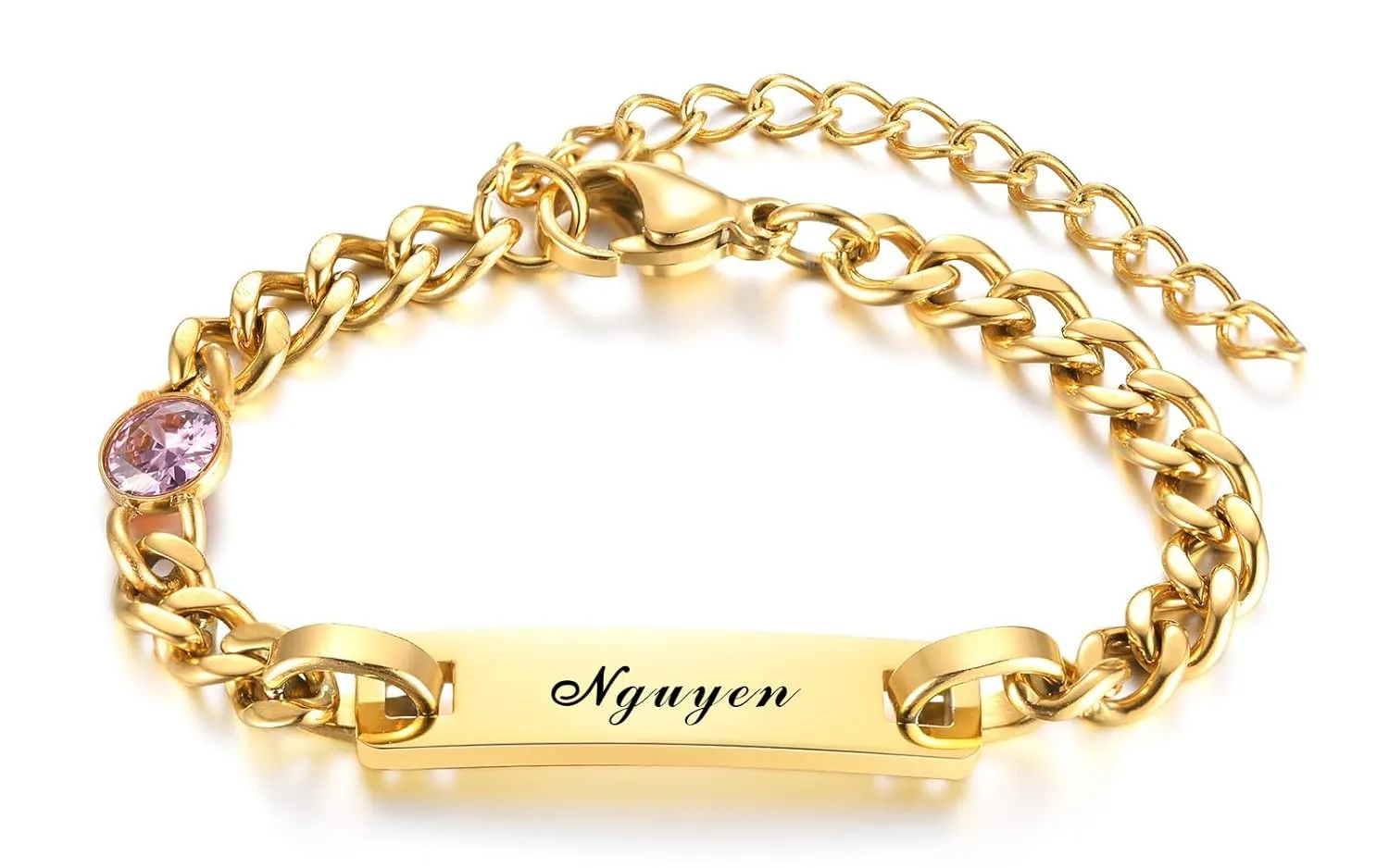 Custom Baby Name Birthdate Bracelets, Personalize Stainless Steel ID Bar Bracelet for Baby Girls Boys Newborns Baptism Gift, Birthstone Bracelet -October