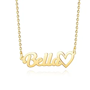 Custom Handmade Name Necklace 18K Gold Plated Personalized Nameplate Pendant Necklace with Heart Customized Jewelry Gift for Women