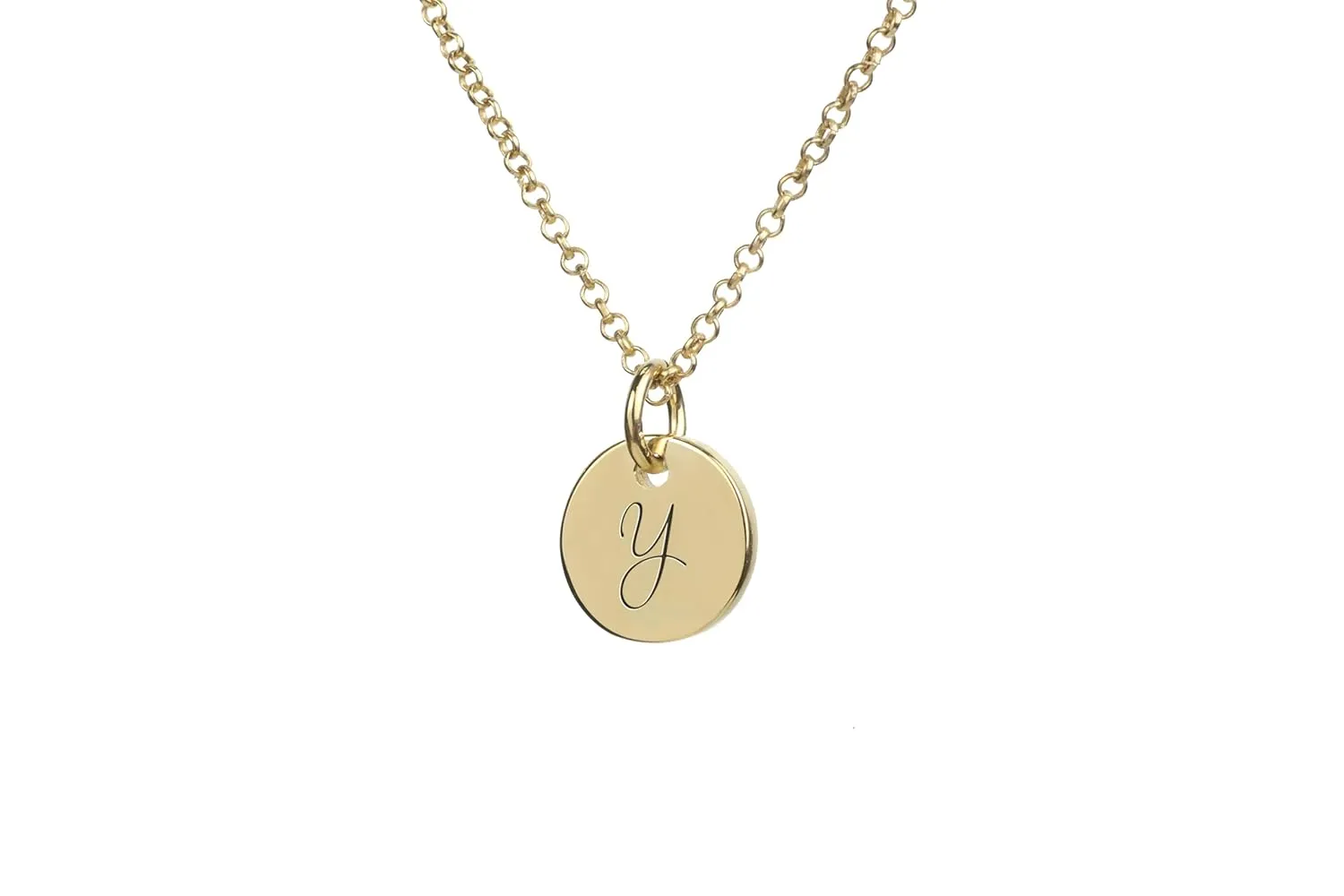 Custom Initial Name Necklace - Handwritten Coin Pendant - 14k Solid Gold Engraved Necklace - Personalized Jewelry