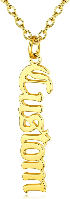 Custom4U Name Necklace Personalized Sterling Silver 925/Stainless Steel Gold Plated,Custom Nameplate Necklaces Chain 16" 2" Choker Customize Pendant,Engraved Memory Jewelry for Women Mother