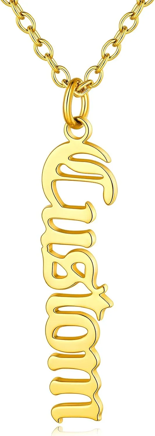 Custom4U Name Necklace Personalized Sterling Silver 925/Stainless Steel Gold Plated,Custom Nameplate Necklaces Chain 16" 2" Choker Customize Pendant,Engraved Memory Jewelry for Women Mother
