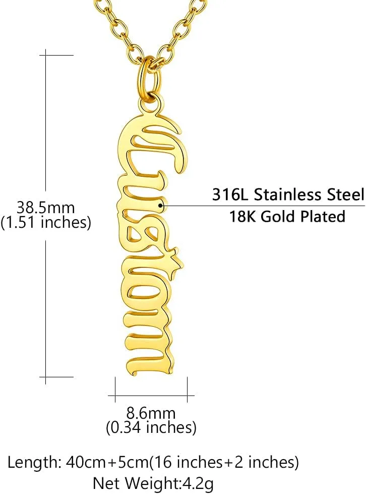 Custom4U Name Necklace Personalized Sterling Silver 925/Stainless Steel Gold Plated,Custom Nameplate Necklaces Chain 16" 2" Choker Customize Pendant,Engraved Memory Jewelry for Women Mother