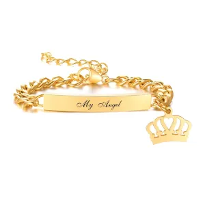 Customize Personalize Baby Name Birthdate Bracelets with Crown Charm,Stainless Steel ID Bar Bracelet for Baby Girls Boys Children Gift