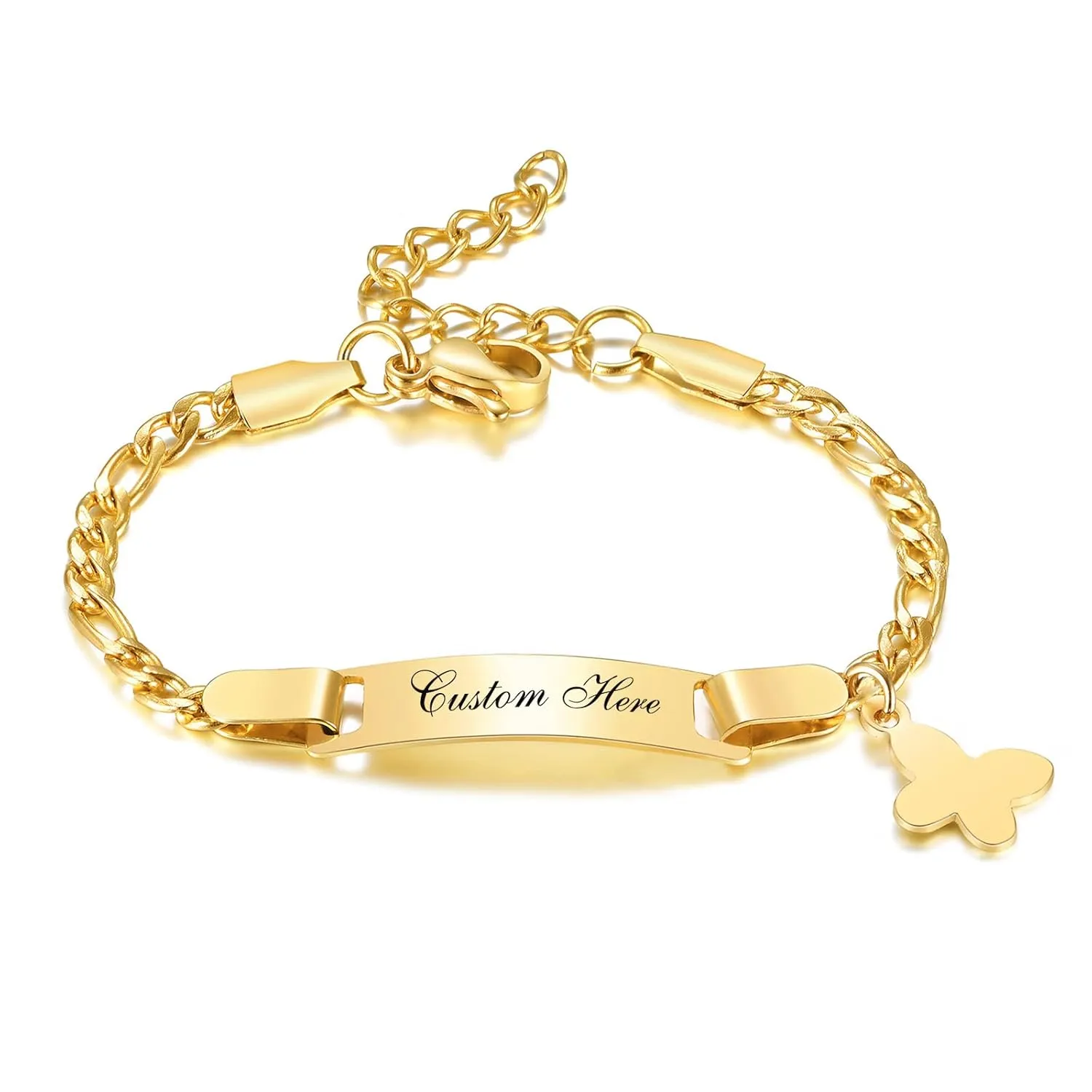 Customize Personalize Baby Name Birthdate Bracelets with Cute Butterfly Charm,Stainless Steel ID Bar Bracelet for Baby Girls Boys Children Gift