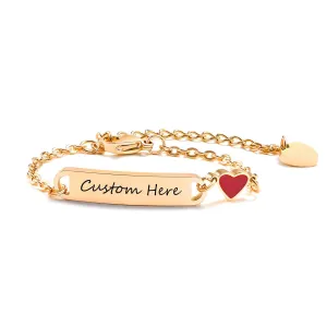 Customize Personalize Baby Name Birthdate Bracelets with Red Love Heart Charm,Stainless Steel ID Bar Bracelet for Baby Girls Boys Baptism Gift