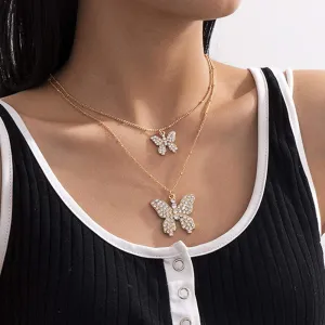 Dainty Gold Chain Butterfly Rhinestones Layered Necklace Stackable Choker Necklace Minimalist Necklace Chain Jewelry for Women and Girls 2 Tier