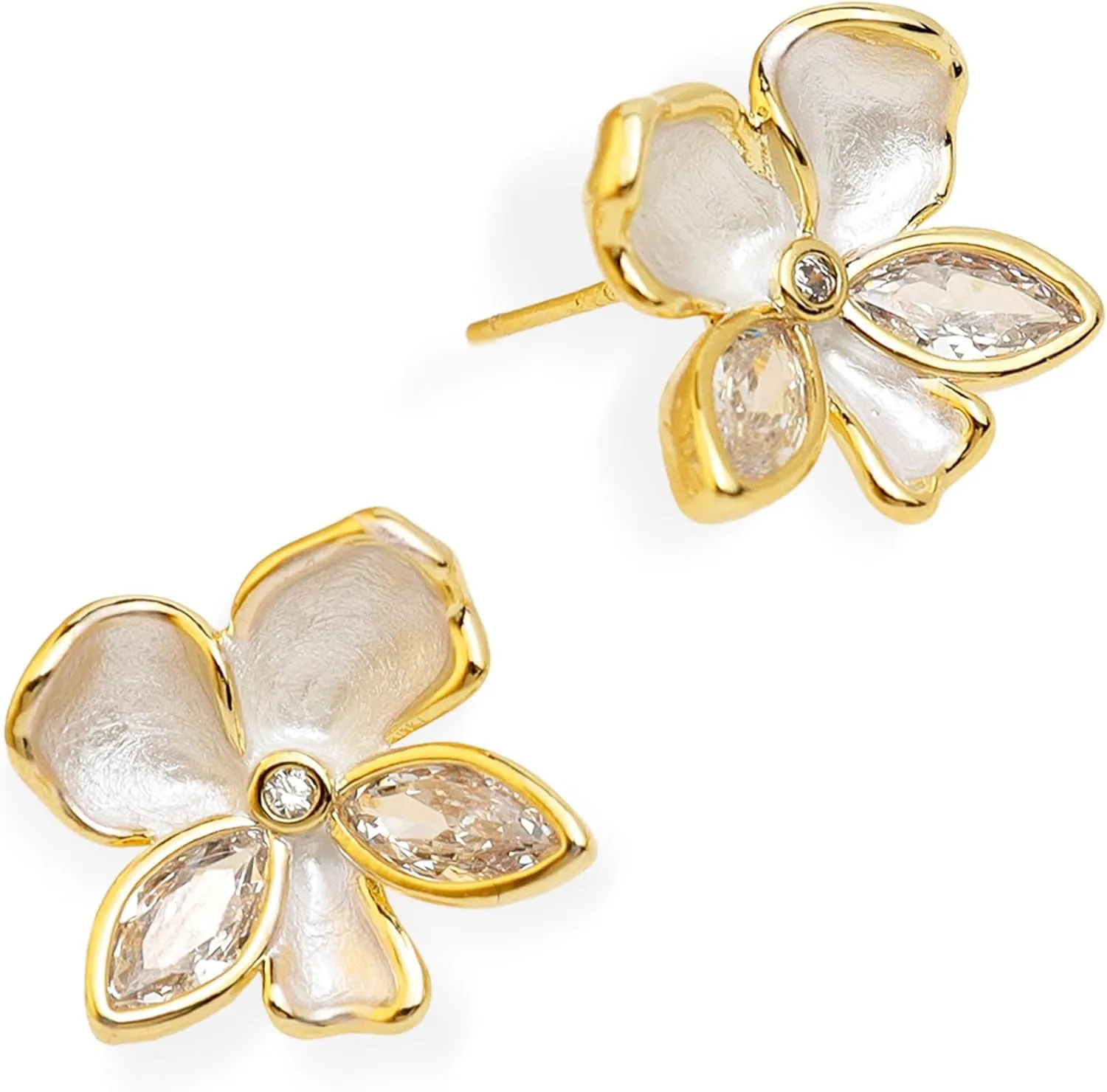 Dainty Gold Rhinestone Leaf Flower Stud Earrings for Women, Statement Marquise Cluster Opal Cubic Zirconia Hypoallergenic Earing Bridal Wedding Prom Jewelry Gift