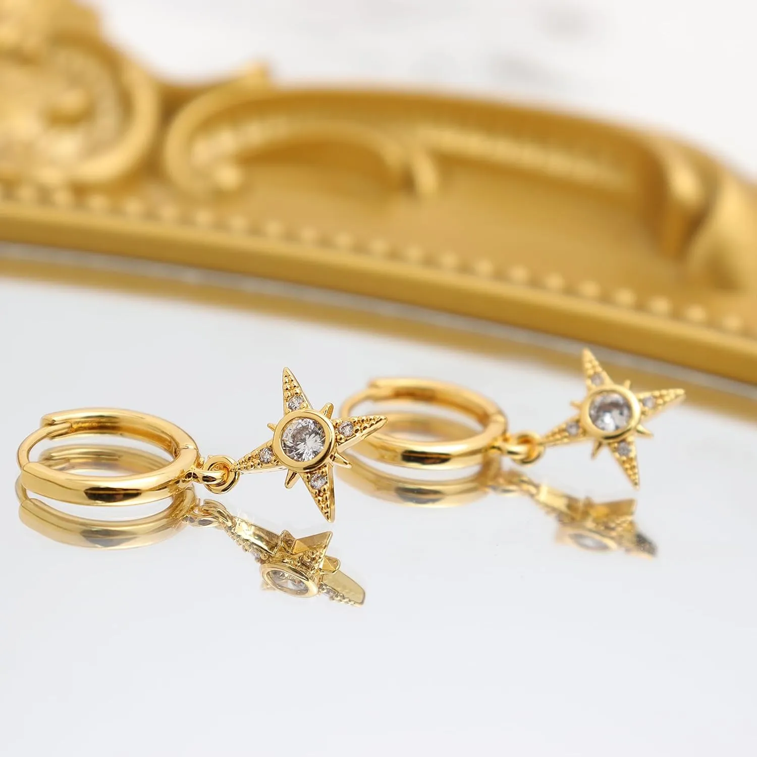 Dainty Gold Small Dangle Hoop Earrings for WomanTrendy Cute Evil Eyes Feather Leaf Sunflowers Cubic Zirconia Star Hypoallergenic Drop Huggie Earing Prom Jewelry Gift