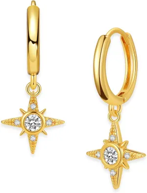 Dainty Gold Small Dangle Hoop Earrings for WomanTrendy Cute Evil Eyes Feather Leaf Sunflowers Cubic Zirconia Star Hypoallergenic Drop Huggie Earing Prom Jewelry Gift