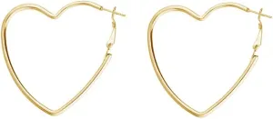 Dainty Heart Love 14K Yellow Gold Silver Big Large Hoop Earrings For Women Girls Sensitive Ears Fashion Hearted Huggie Hypoallergenic Statement Hoops 2 Inch Minimalist Geometric Hooped Gifts Bff Birthday Valentines Day 50mm