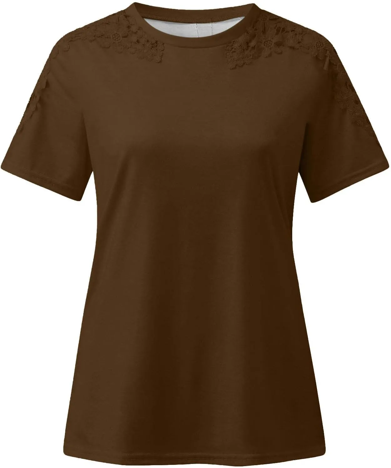 DASAYO Women's Solid Color Lace Short Sleeve Top t-Shirt Comfy Casual Shirts Tops Going Out Fashion Tshirts Clothing