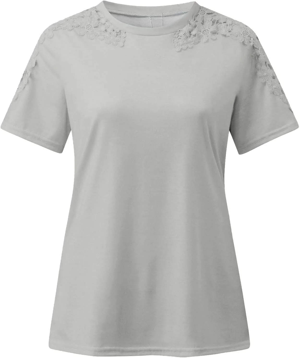 DASAYO Women's Solid Color Lace Short Sleeve Top t-Shirt Comfy Casual Shirts Tops Going Out Fashion Tshirts Clothing