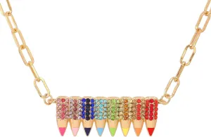 DATOA Colorful Rhinestone Pencil Crystal Pendant Necklace Shining Funny Pencil Teacher Professors Students Back To School Rainbow Teacher's Day Gift