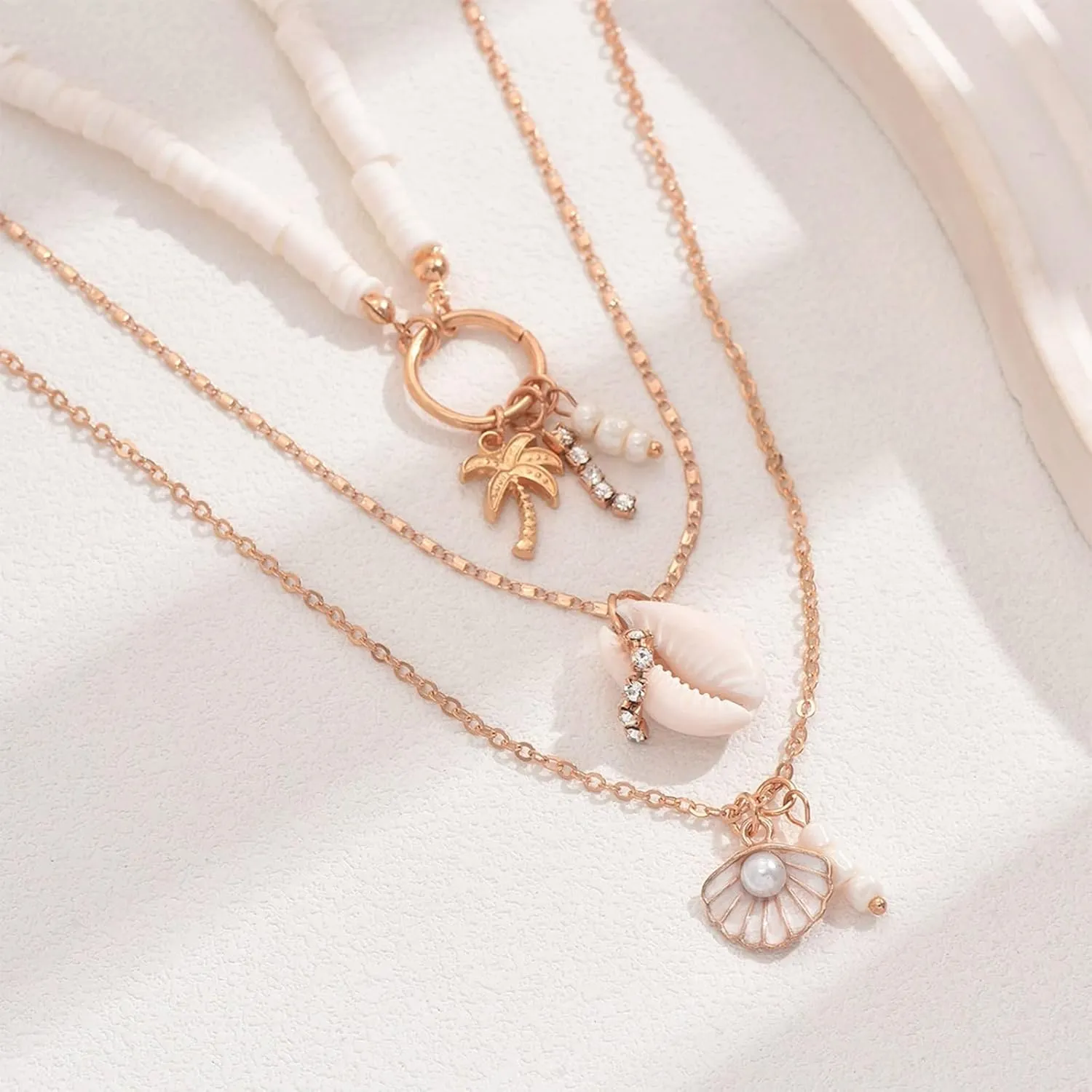 Dcfywl731 Shell Necklace for Women Summer Starfish Necklace Boho Surfer Jewelry Beach Vacation Essentials White Seashell Flower Charm Necklaces Summer Outfits for Women