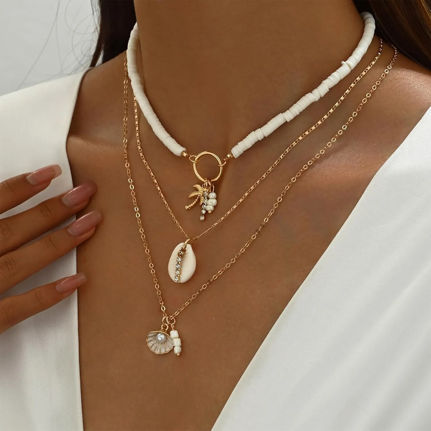 Dcfywl731 Shell Necklace for Women Summer Starfish Necklace Boho Surfer Jewelry Beach Vacation Essentials White Seashell Flower Charm Necklaces Summer Outfits for Women