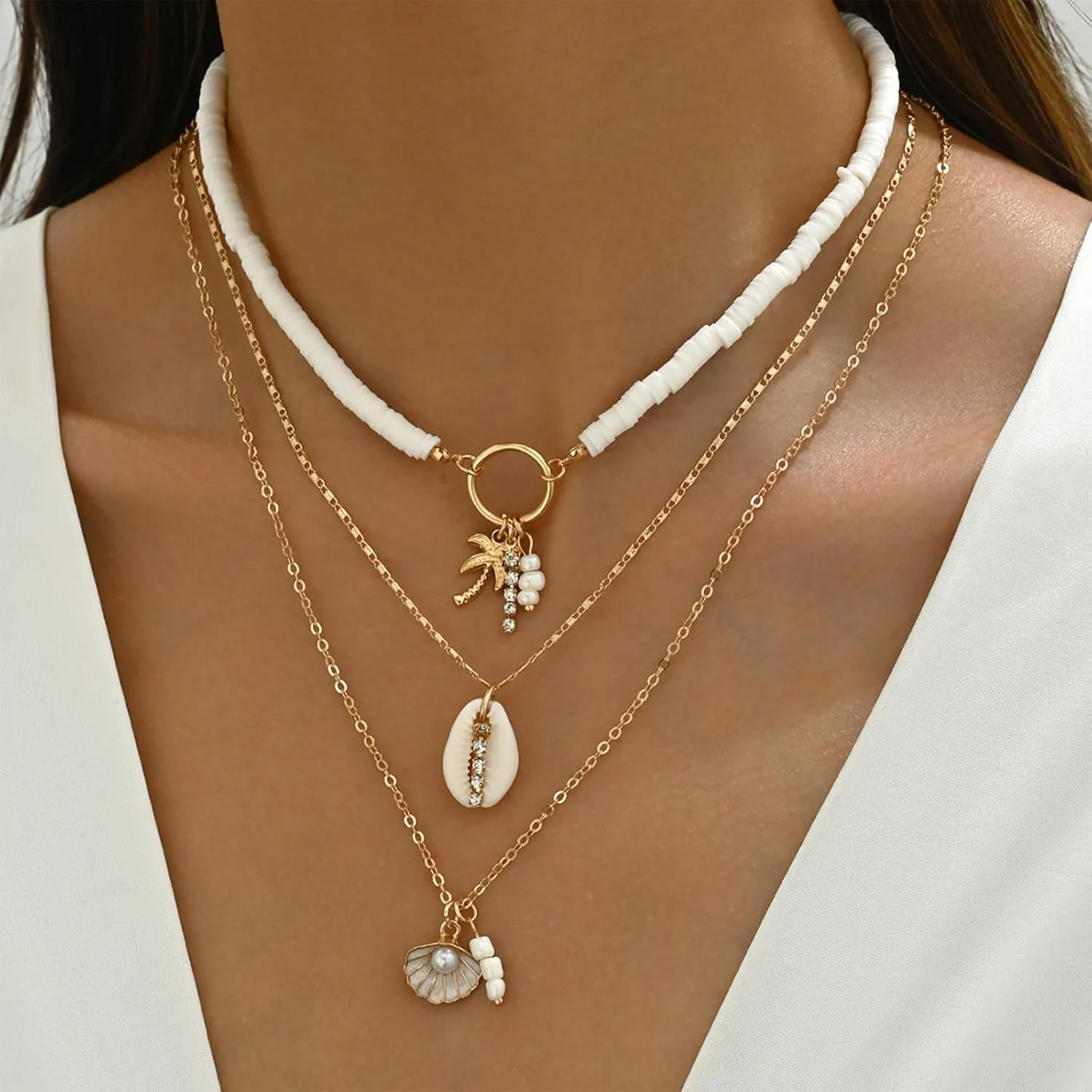 Dcfywl731 Shell Necklace for Women Summer Starfish Necklace Boho Surfer Jewelry Beach Vacation Essentials White Seashell Flower Charm Necklaces Summer Outfits for Women