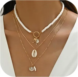 Dcfywl731 Shell Necklace for Women Summer Starfish Necklace Boho Surfer Jewelry Beach Vacation Essentials White Seashell Flower Charm Necklaces Summer Outfits for Women