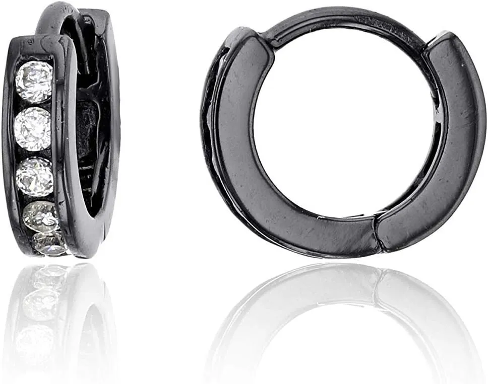 DECADENCE Channel Sterling Silver Polished Endless Huggie Hoop Earrings for Women | 3x12mm Hypoallergenic Earrings | Secure Back | Shiny Classic Earrings