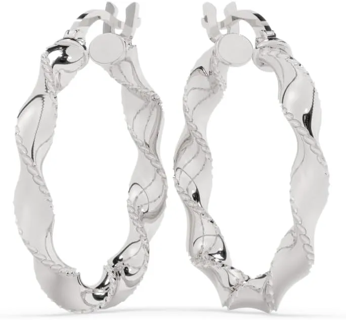 DECADENCE Sterling Silver Diamond Cut Edge Polished Twist Hoop Earrings for Women | 3x25mm Round Hoop Earrings | Secure Snap Bar Closure | 14k Shiny Classic Earrings