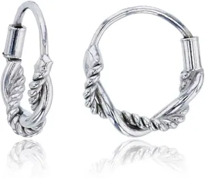 DECADENCE Sterling Silver Polished Endless Textured Roped Hoop Earrings for Women | 1.75mm Round Hoop Earrings | Secure Cartilage Tube Closure | 14k Shiny Classic Earrings