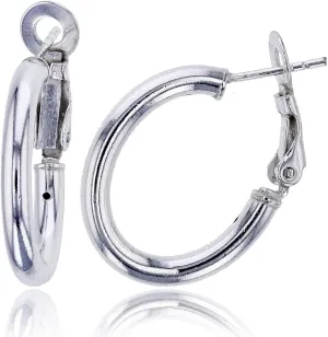 DECADENCE Sterling Silver Polished Omega Back Hoop Earrings for Women | Oval Hoop Earrings | Secure Bar Closure | 14k Plated Shiny Classic Earrings