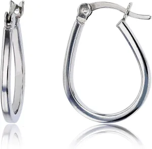 DECADENCE Sterling Silver Polished Oval Tear Drop Hoop Earrings for Women | Oval Hoop Earrings | Secure Bar Closure | 14k Shiny Classic Earrings