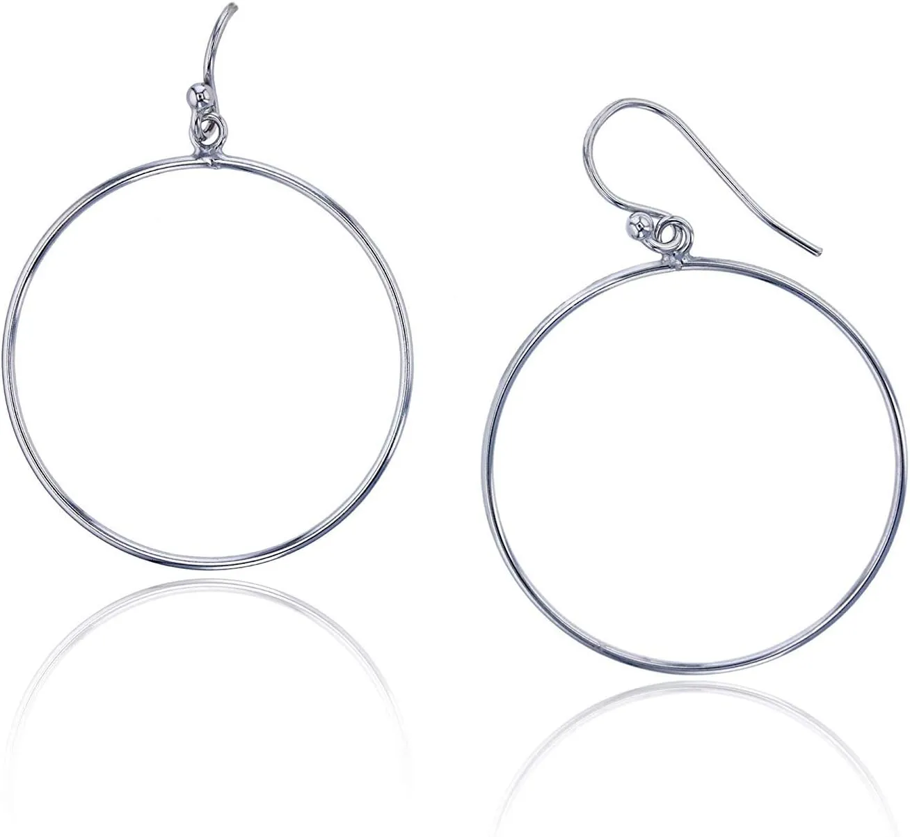 DECADENCE Sterling Silver Polished Rhodium Dangling Open Circle and Pear Hoop Earrings for Women | Fish Hook Drop Wire Earrings | Secure Bar Closure | 14k Shiny Classic Earrings