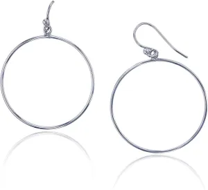 DECADENCE Sterling Silver Polished Rhodium Dangling Open Circle and Pear Hoop Earrings for Women | Fish Hook Drop Wire Earrings | Secure Bar Closure | 14k Shiny Classic Earrings