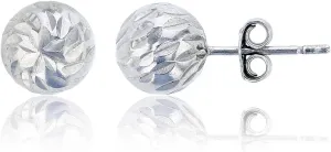DECADENCE Sterling Silver Polished Rhodium Diamond Cut Ball Stud Earrings for Women | Round Half Electroformed Stud Earrings | Secure Friction Back Closure | Plated Shiny Classic Earrings